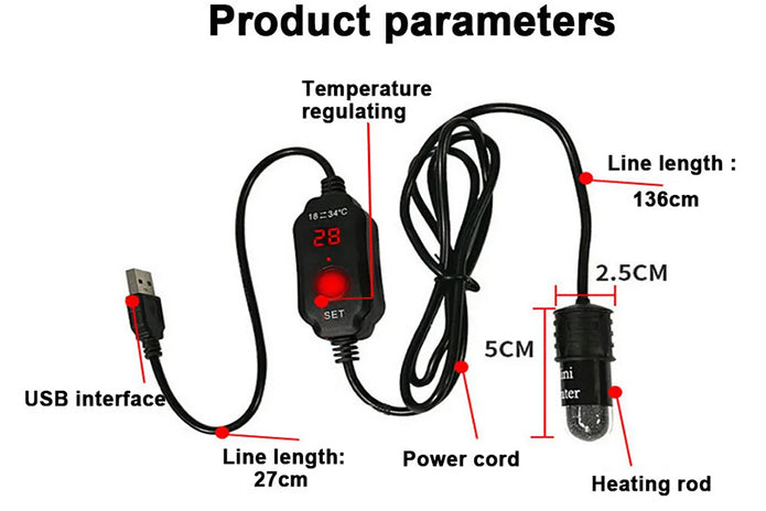 Mini 10W Heater - Temp Range 18°C-34°C